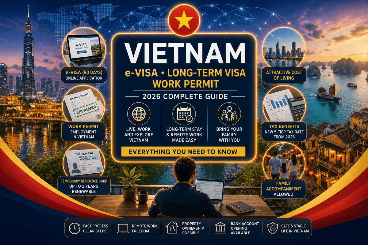 Vietnam Vietnam e-Visa, Long-Stay Visa & Work Permit 2026 Complete Guide | Requirements, Fees & Application Process